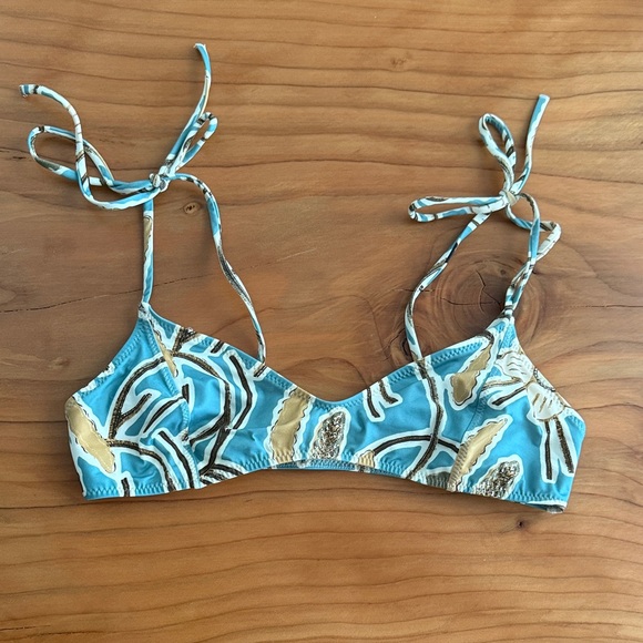 Ulla Johnson Teal and Cream Bikini Top - Picture 1 of 2